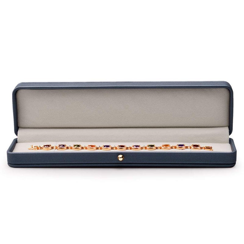 Oirlv Steel-blue Leather Bracelet Necklace Storage Box Velvet Interior Gift Case for Chain Jewelry Showcase Necklace Holder - Image 1